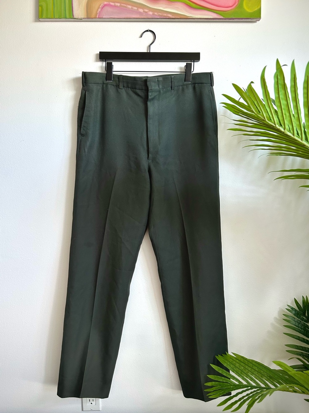 Vintage 1970s Davis Olive Pleated Trousers